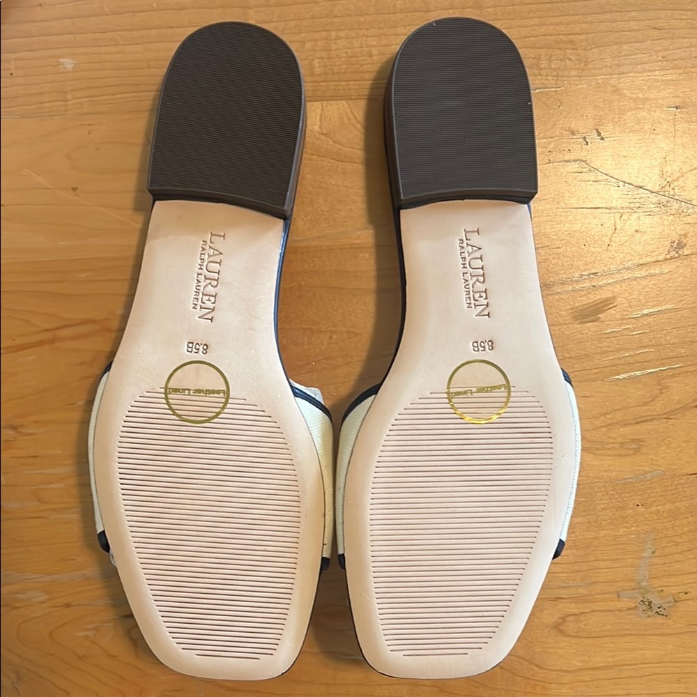 NEW in box, Ralph Lauren Everley Slides, Navy Beige - Picture 3 of 8